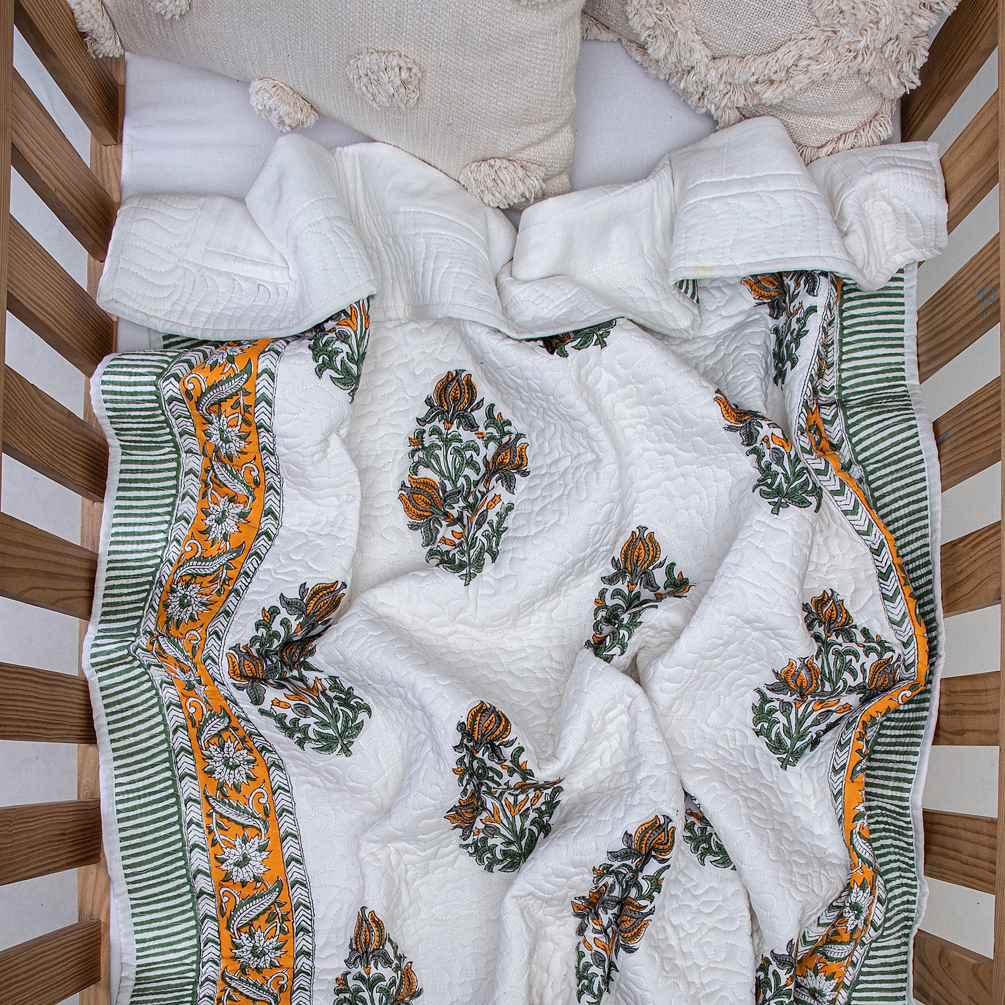 Premium Yellow Floral Hand Printed Soft Cotton Baby Blankets 121